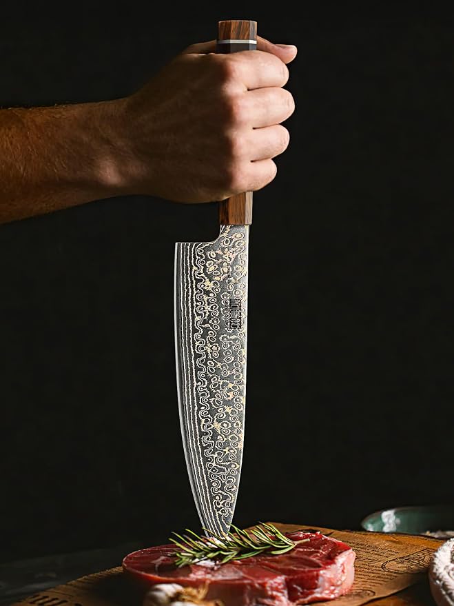 HOSHANHO 8" Damascus Chef Knife, 33-Layer Copper & Damascus Kitchen Knife | Ultra Sharp Japanese Kitchen Knife, Professional Cooking Knives with Ergonomic Ebony Handle & Gift Box