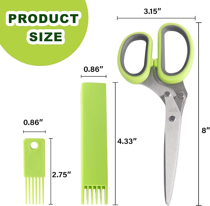 LUVCOSY Herb Scissors, Premium Stainless Steel 5 Blade Kitchen Salad Scissors Dishwasher Safe, Sharp and Convenient 5 Blade with Safety Cover, Herb Stripping Tool and Cleaning Comb
