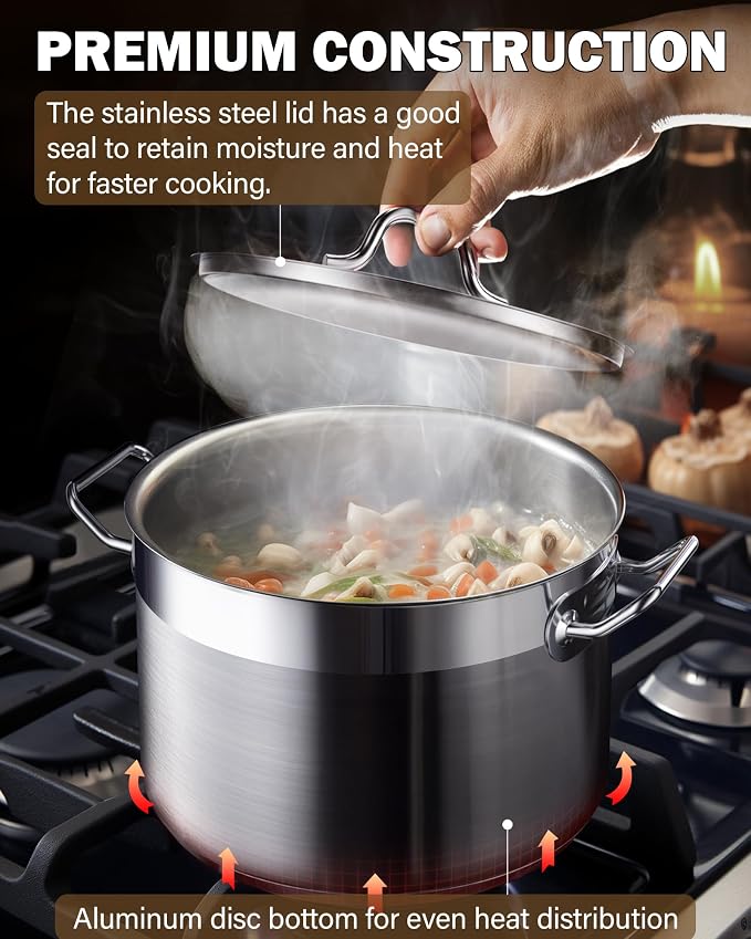 Cooks Standard Professional 8 Quart Stainless Steel Stock Pot with Lid | Induction Cookware for Pasta, Soup, Canning,Oven Safe, Dishwasher Safe