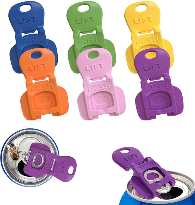 6PCS Colorful Soda Can Tab Openers & Leak-Proof Drink Covers(New model) | One-Hand Soda Can Opener and Reusable Protector Caps for Coke, Beer, Soda, and Aluminum Cans for Parties, BBQ, Camping&Travel