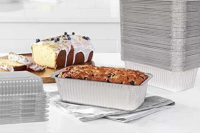 Disposable Loaf Pans with Lids, 50-Pack 2lb Aluminum Pans for Baking Bread | 8.5x4.5x2.5 Heavy-duty Baking Tins with Clear Lid for Bakery Sales and Homemade Bread Gifting
