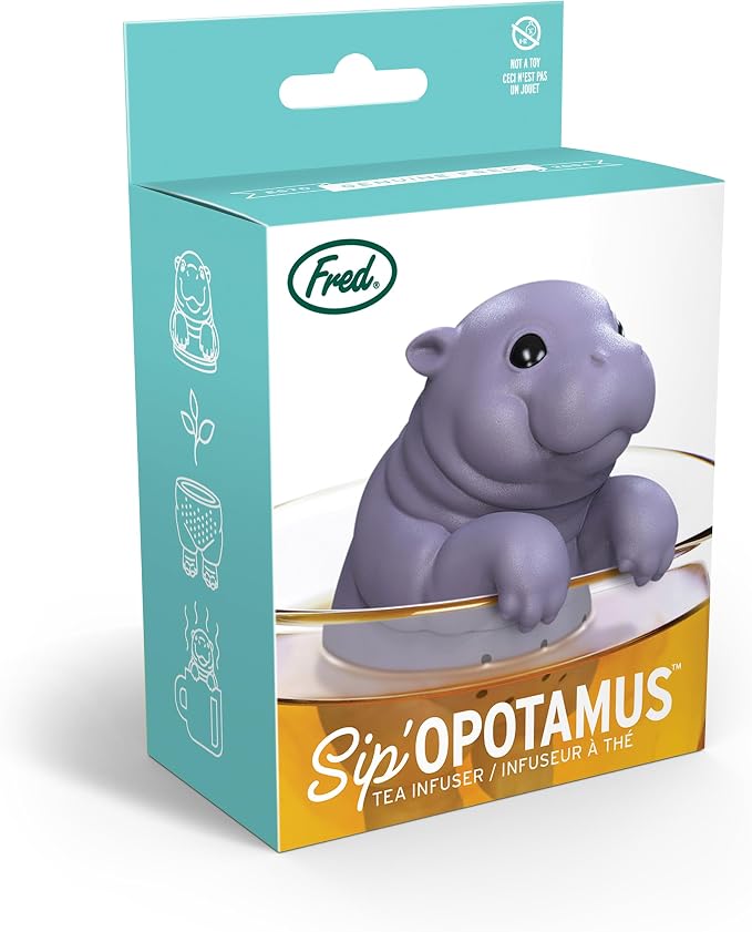Genuine Fred SIP'OPOTAMUS Baby Hippo Tea Infuser – Moo Deng Inspired Design - Loose Leaf Tea Strainer - BPA-Free Silicone - Dishwasher Safe - Cute and Functional Gift