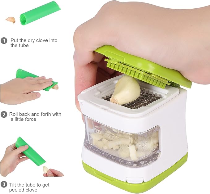 Updated Garlic Press&Peeler Set- Convenient Dicing and Slicing. Chopper, Masher & Crusher, Mincer and Paste