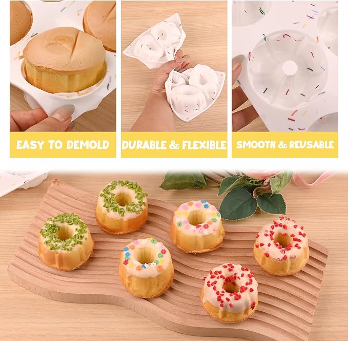 HUAKENER 3 Pcs Mini Fluted Cake Pan, 6-Cavity Fluted Tube Cake Pan | Non-stick Silicone Baking Mold for Cupcakes, Donuts, Muffins, Cornbread, Brownies, Jellies