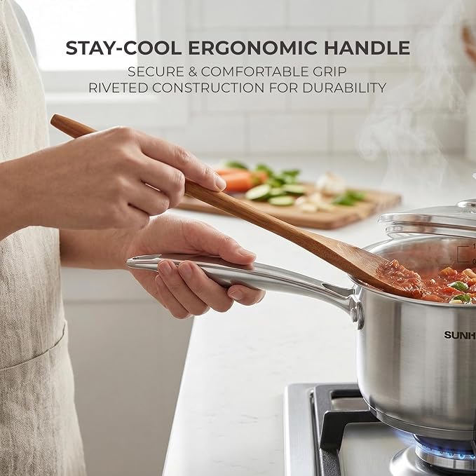 SUNHOUSE 1.5 QT Stainless Steel Saucepan with Lid, 3-Ply Small Sauce Pot | 18/10 Stainless Steel Pot For Cooking - Induction Compatible Milk Pan - PFOA Free, Oven & Dishwasher Safe Sauce Pan
