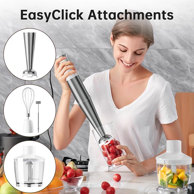 Turelar Immersion Blender Handheld Corded, 1100W 5 in 1 Hand Blender Set | Trigger Variable Speed, Emulsion Stick Mixer with Food Processor, Whisk, Frother, for Soup, Puree, Baby Food, Anti-scratch