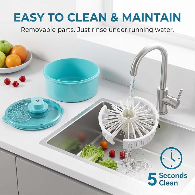 2026 Multifunctional Electric Fruit Cleaner＆Salad Spinner, Upgraded Fruit Washer Spinner Bowl with Non-Slip Base,Ultra-Fast Spin-Drying with One Touch，Blue
