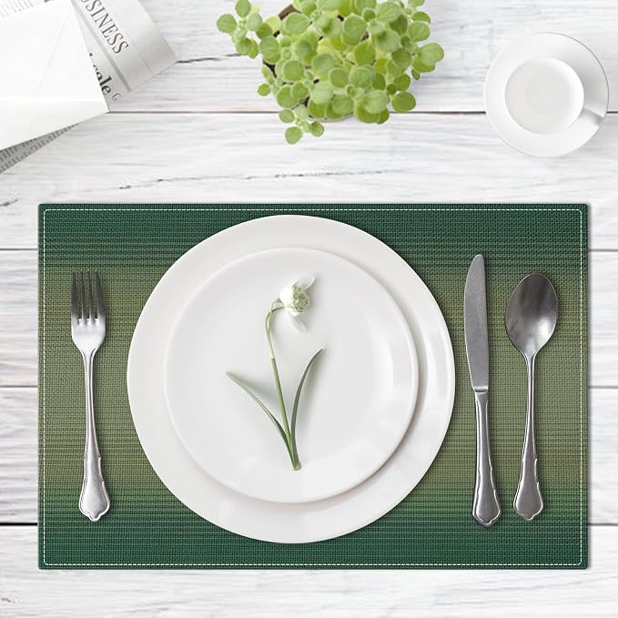 Emvency Farmhouse Placemats Set of 4, 12x18 Inch, Geometric Striped | Sage Green Modern Art Painting Table Mats for Outdoor Home Party Kitchen Dining Decoration
