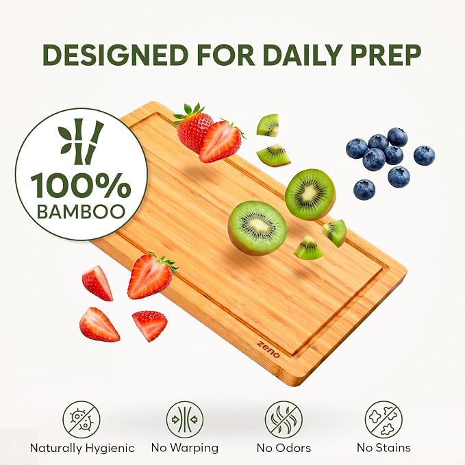 Premium Large Bamboo Cutting Board - 17.5" x 11.8" Extra Wide Wood Chopping Board for Kitchen, Heavy Duty Butcher Block with Juice Grooves