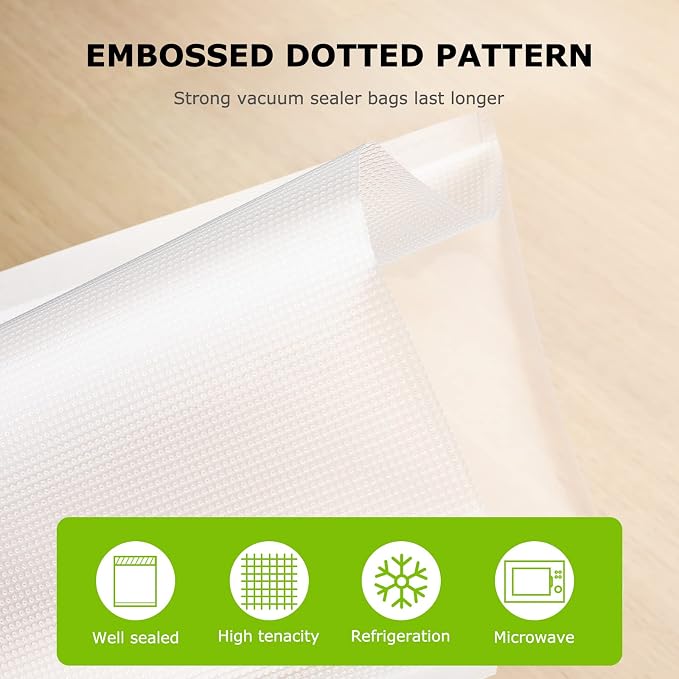 Bonsenkitchen Precut Vacuum Sealer Bags 100 Count, 8 in x 12 in Quart Size | Heavy Duty, BPA Free, Commercial Grade, Thick Embossed, Sous Vide, Freezer Safe, Universal Fit, VB3205