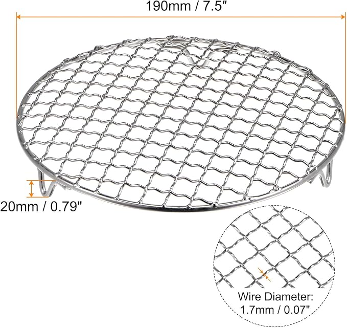 HARFINGTON Round Cooking Rack 7.5-inch 201 Stainless Steel Cross Wire Barbecue Grill Net with 20mm Legs for Cooking Baking Steaming BBQ