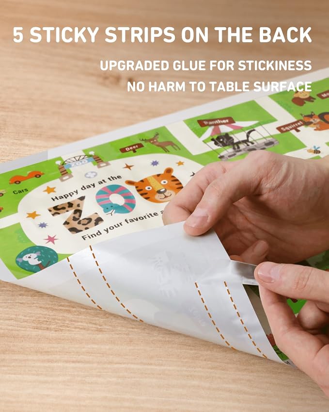 Babebay Disposable Stick-on Placemats 40 Pack for Baby & Kids & Toddler, Sticky Placemats Restaurant Table Mats 12" x 18" (Happy Zoo)