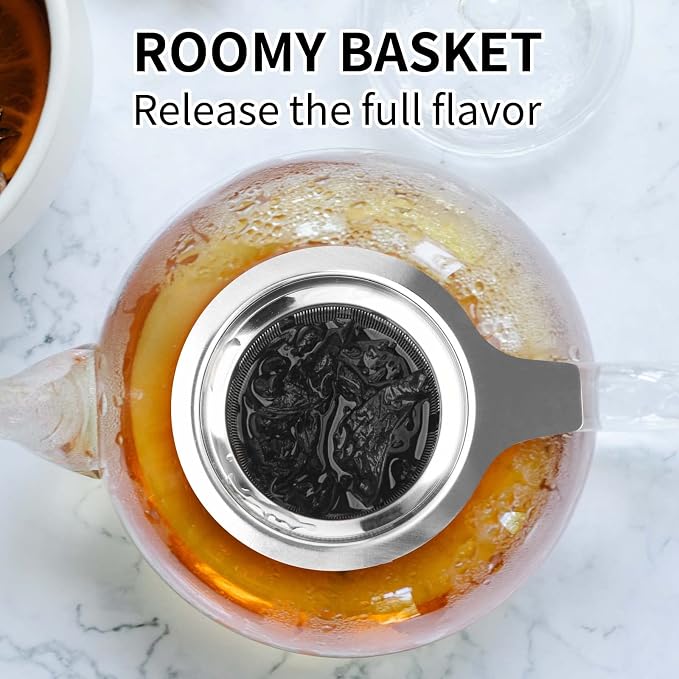 Vaincre Stainless Steel Extra Fine Mesh Tea Infuser | Large Capacity Basket with Lid, Loose Leaf Tea Strainer & Steeper, Fits Teapots, Mugs & Cups