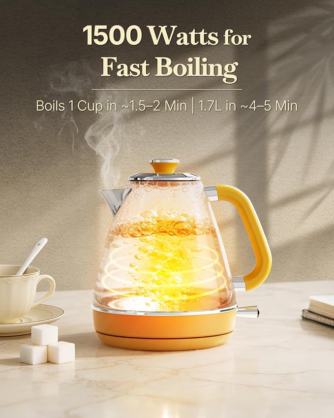 Olumaramio 1.7L Retro Electric Kettle with Thermometer, Floral Design | 304 Stainless Steel, 1500W Fast Boiling, Auto Shut-Off, Boil-Dry Protection, BPA-Free