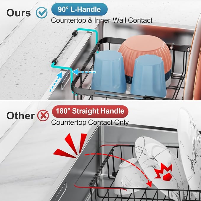 Dish Drying Rack Over the Sink - Expandable Rust-Resistant Drainer | Twist-Lock Adjustment, Removable Utensil Holder, Handles with Non-Slip Beads, Space-Saving for Kitchen Apartment, RV