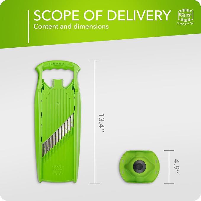 Börner by Reston Lloyd Wave-Waffle Power Line • Crinkle Cut/Spirelli Vegetable Slicer & Food Safety Holder • Slicer for Wave Waffle Cut Style • Multiple Thickness Options • Made in Germany, Green