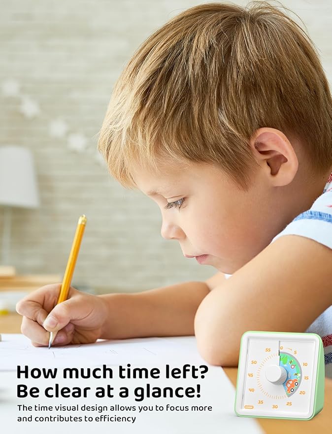 LIORQUE Visual Timer for Kids, 60 Minute Countdown Timer, Light Green | Non-Ticking, 3 Volume Levels with Mute Function, Timer for Kitchen Cooking Classroom ADHD, 2 AAA Batteries Included