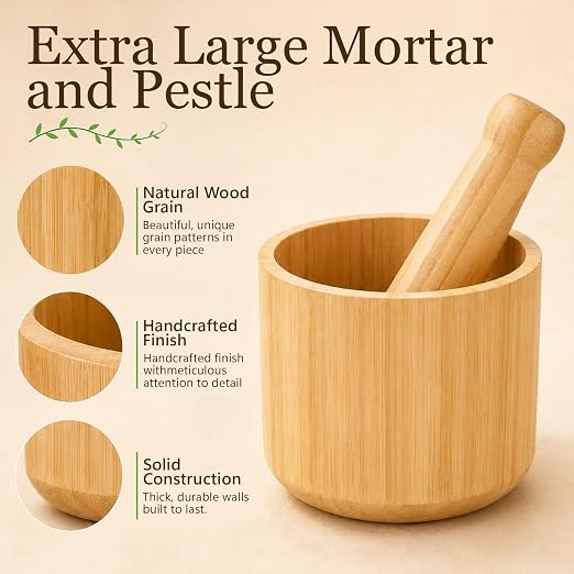 Thenshop Extra Large Wood Mortar and Pestle 7.87", Natural Wood Spice Grinder for Herbs, Garlic, Pepper, Walnut Spices, Kitchen Essentials Usage, Housewarming Gift