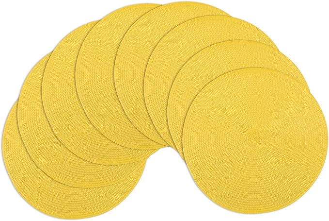Winknowl Round Braided Placemats Set of 8 Washable Woven Heat Resistant Table Mats for Kitchen Dining Tables 15 inch Round Place Mats (Yellow,8pcs)