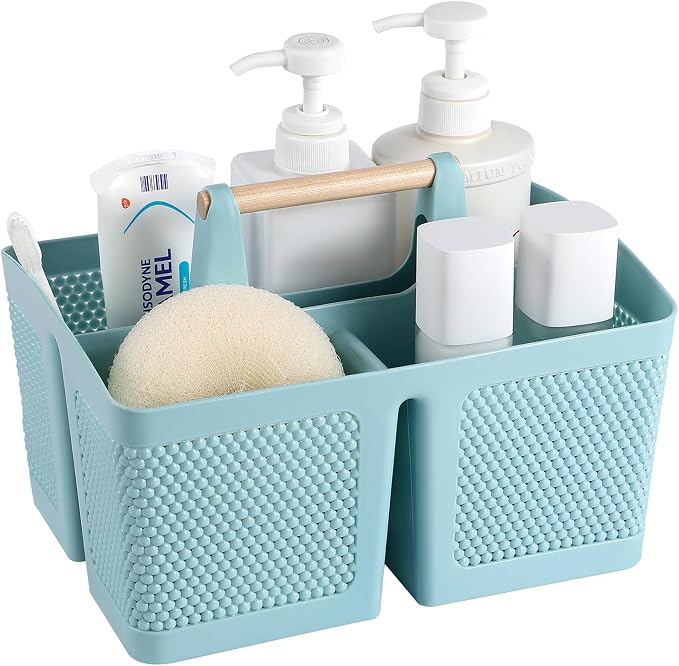 rejomiik Plastic Shower Caddy, Portable Shower Basket with Handle, Blue | Cleaning Caddy Organizer for Bathroom, College Dorm Room Essentials, Storage Tote