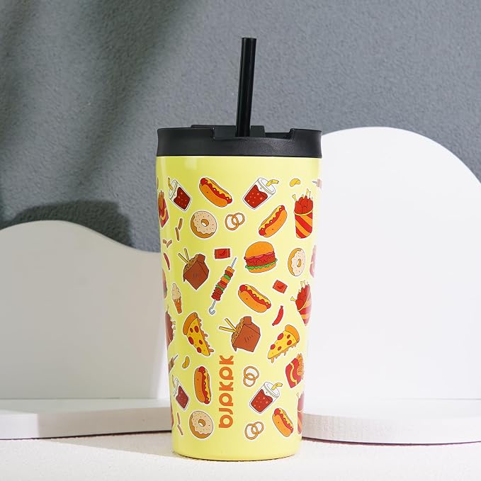 BJPKPK 30 oz Coffee Tumbler with Straw, Insulated Stainless Steel Cup | Double Wall Vacuum, Leak Proof Lid, Keeps Hot/Cold/Iced, BPA Free, Travel & Outdoor, Yummy