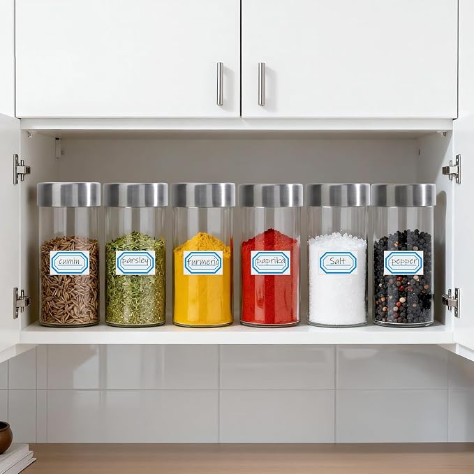 Segarty 4oz Spice Jar with Stainless Steel Shaker Lids, 6 PCS 120ml Round Glass Jars with Labels, Clear Seasoning Containers Spices Organization for Cabinet, Empty Bottles with 7 Stickers and 1 Brush