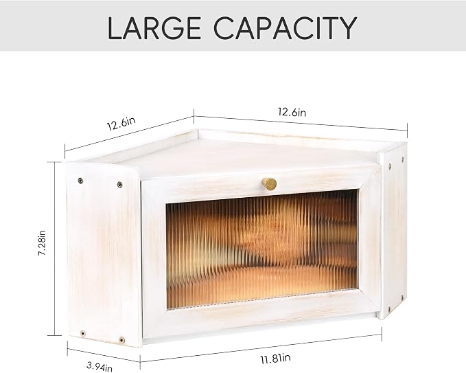 Bread Box for Kitchen Countertop with Acrylic Window White | Farmhouse Bread Storage Container, Large Pantry Organizers for Homemade Snacks, Loaves, Breathable Keeps Bread Fresh