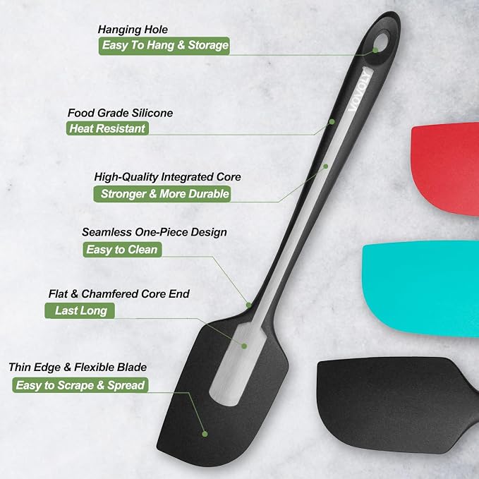 Silicone Spatula for Kitchen, 600°F Heat resistant Spatulas for Baking, Cooking, Scraping,and Mixing, Non Stick Kitchen Utensils, BPA Free, 11.2 IN, 3 Pack, Black
