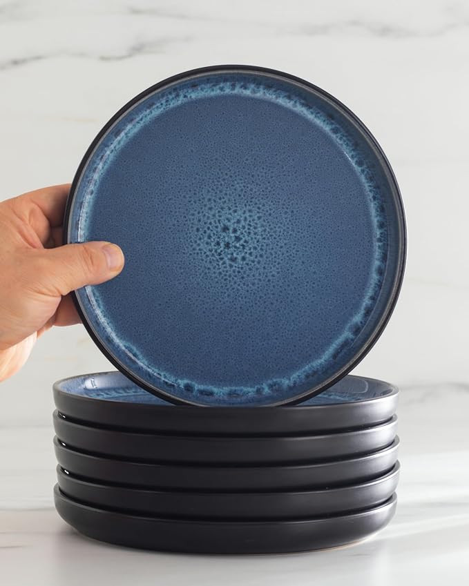 24 Piece Dinnerware Sets for 6 - Stoneware Tableware Set - Bowl and Plate Set - Dinner Service 6 persons - Tableware Sets Pure Living Black Deep Blue