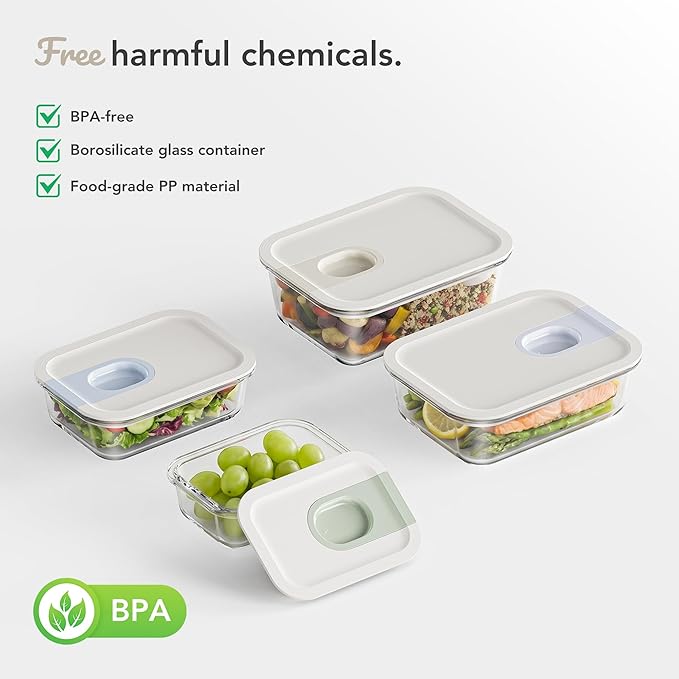 4 Pack 129 oz Glass Meal Prep ContainersGlass Food Storage Containers with One-Hand Slide LidBorosilicate Airtight Portion Control Containers, MicrowaveOven Freezer Safe, BPA Free