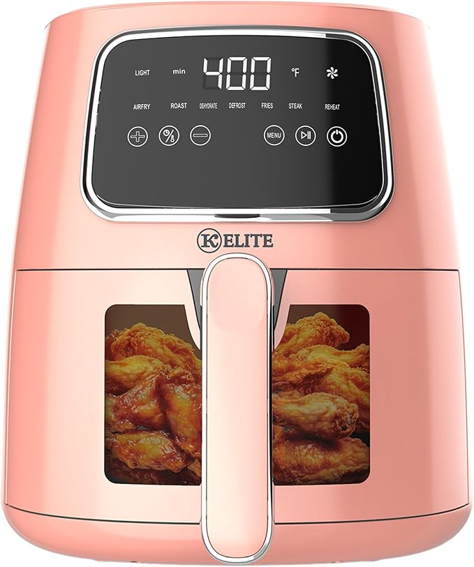 Kitchen Elite Countertop Digital Air Fryer with LED Screen, Peach, 5.5 Qt