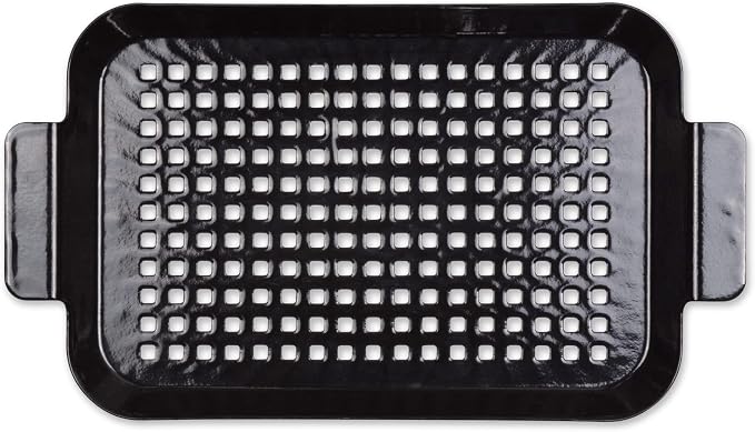 RSVP International Porcelain Coated Steel BBQ Grill Tray/Pan, Outdoor Barbeque Grilling Accessories for Cooking Fish & Vegetables, Dishwasher Safe, Small, 13x7.25"