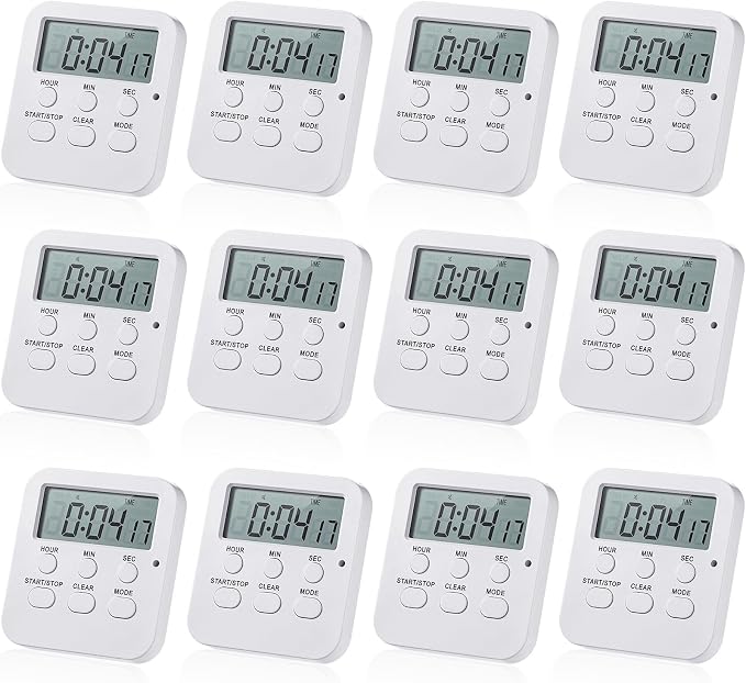Weewooday 12 Pcs Digital Kitchen Magnetic Timer Bulk Classroom Count up Countdown Egg Timer Cute Desk Stopwatch for Back to School Teacher Kids Cooking Office(White,Cute Style)