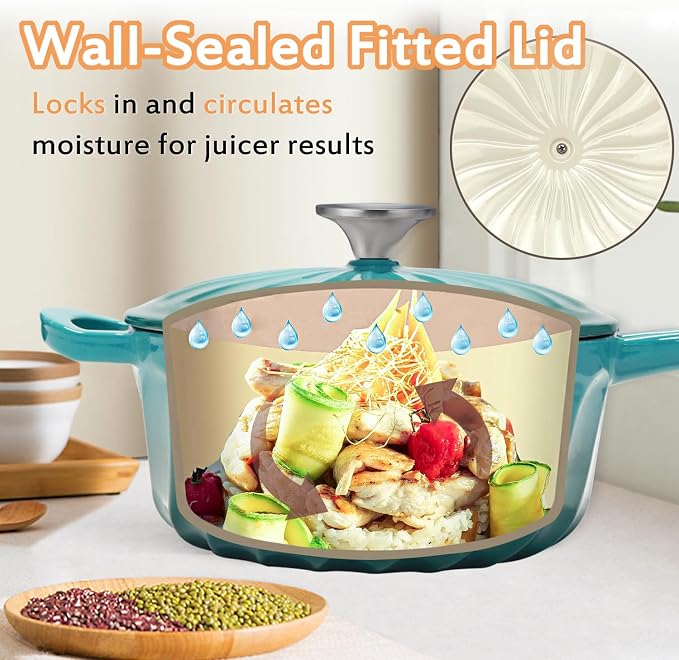 Enameled Cast Iron Sauce Pan with Lid, 2 Quart Saucepan with Lid | Dutch Oven with Lid, Small Cast Iron Pot for Cooking Pasta, Soup, Milk, Induction & Oven Safe Up to 500°F, Blue-green