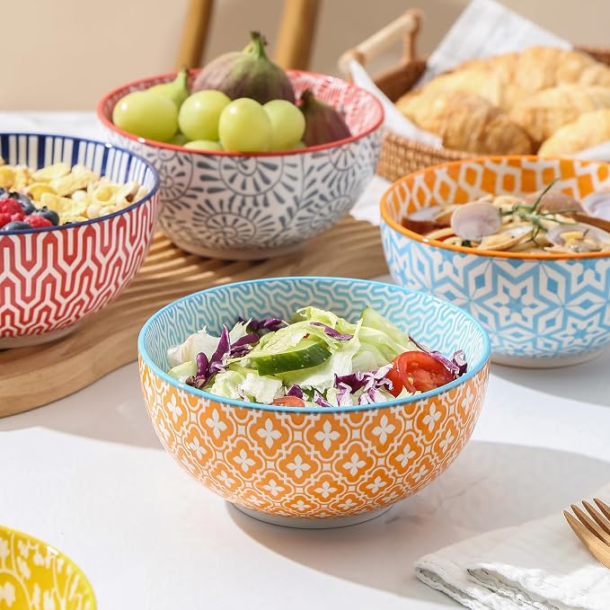 Selamica Ceramic Dinnerware Sets for 6, 24 Piece Plates and Bowls Sets, Scratch Resistant Dishes Set-Dishwasher & Microwave & Oven Safe, Assorted Colors A