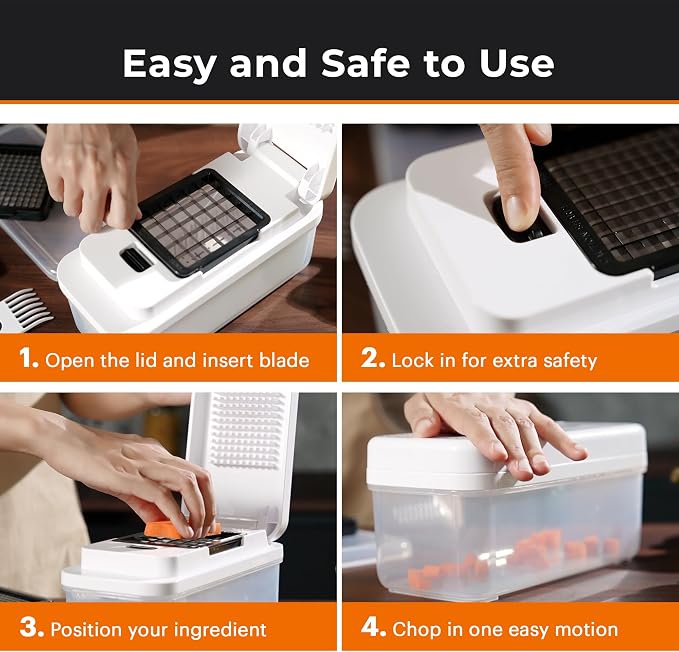Pro Food Chopper - Premium 9 in 1 Vegetable Chopper with 7 Interchangeable Blades, Fruit Slicer, Vegetable chopper with Container and Lid, Kicthen Essentials