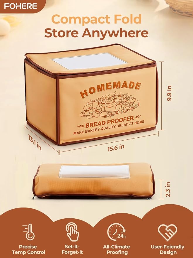 FOHERE Bread Proofing Box, 32-113°F Temp Control & 48H Timer, Folding Dough Proofing Box With NTC Sensor, Sourdough Proofing Box For Sourdough, Pizza, Kombucha, Yogurt, Bread Baking