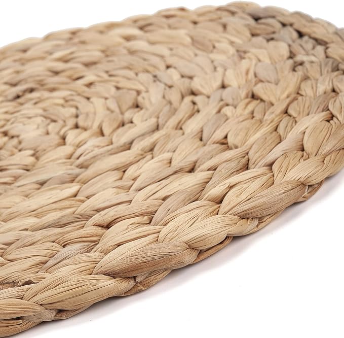 6 Pack 13.8" Woven Placemats, Natural Hand-Woven Water Hyacinth Placemats, Round Braided Rattan Tablemats for Dining Table, Large Weave Round Place Mats Heat Resistant Non-Slip Table Mats, 13.8 Inch