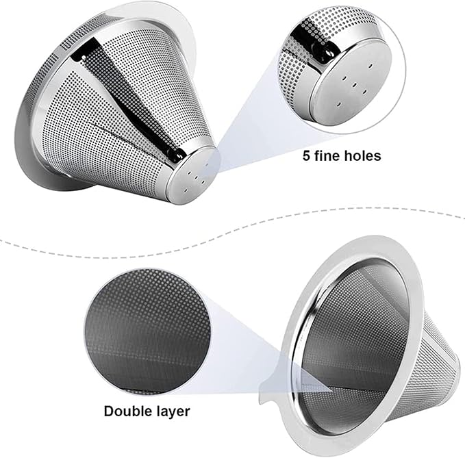 Pour Over Coffee Maker,Coffee Filter,Slow Drip Paperless Stainless Steel Cone Coffee Dripper(1 Cup) Mini
