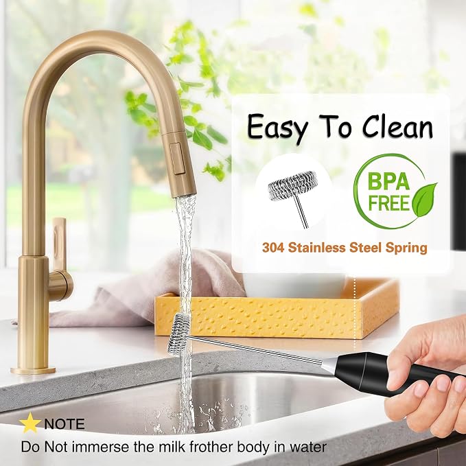 Milk Frother Handheld Rechargeable, 3-in-1 Coffee Drink Mixer Wand (Black) | 3 Speeds, 3 Detachable Whisk Heads, USB C Battery Powered Foam Maker, Mini Electric Stirrer Blender for Protein Powder,Matcha