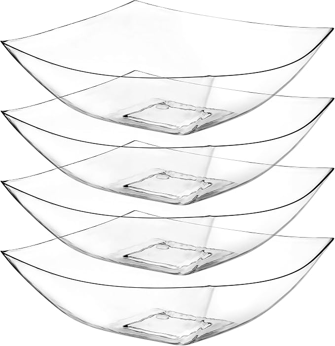 4 Pack Disposable Clear Plastic Serving Bowls Square Party Candy Use 64oz | Square Design. Disposable Party Tableware. Salad, Fruit & Candy Use. Candy Buffet Containers. Clear Plastic.