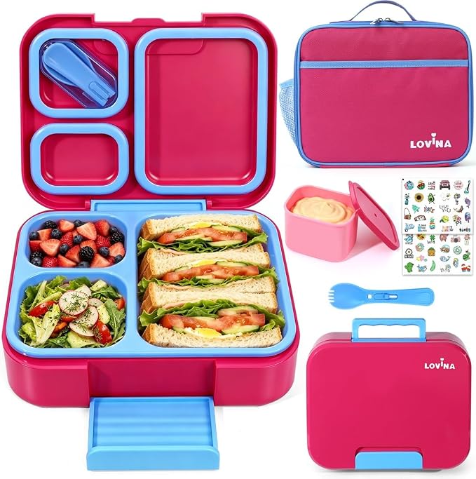 Bento Lunch Box Set For Kids Adult With Thermo Bag, Leak-Proof, BPA-Free | 36OZ Lunch Box Kids Kit, All-in-One Set With DIY Stickers Sauce Cup for Work, School, Camping(Hot Pink)
