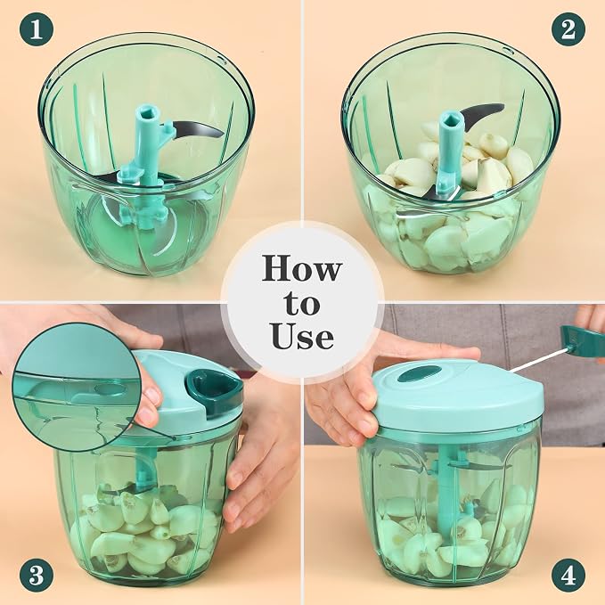 Cambom Manual Food Chopper Vegetable Cutter, Hand String Vegetable Chopper Onions Cutter for Vegetable Fruits Nuts BPA Free Food Safe Material, 900ml Blue