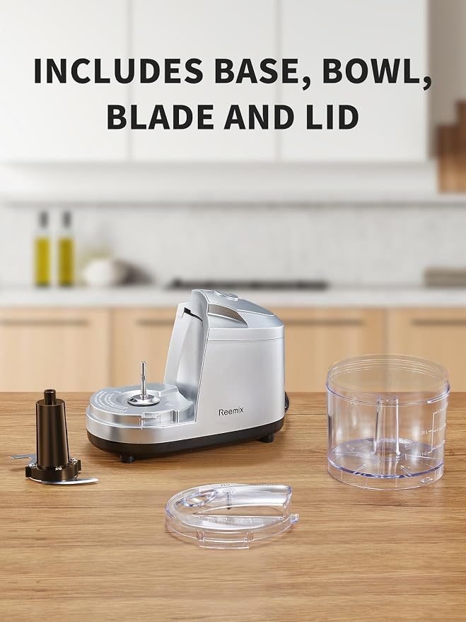 Reemix 1.5-Cup Electric Food Chopper, 100W Mini Food Processor Meat Grinder | One-Touch, Mix, Chop, Mince and Blend Vegetables, Fruits, Nuts, Meats, Stainless Steel Blade (Silver)