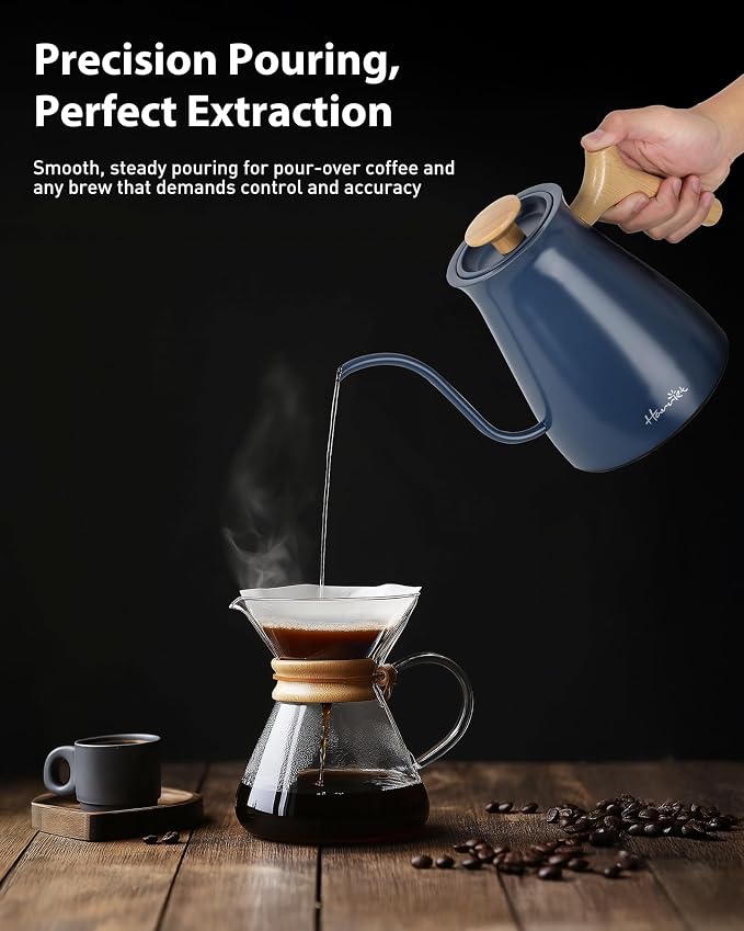 Harriet Gooseneck Electric Kettle, 0.8L, 1°F Control, Brew Timer | 120-Min Keep Warm, 104–203°F Control, Built-In Brew Timer, SUS304 Stainless Steel, Wood-Accent Handle for Pour-Over Coffee