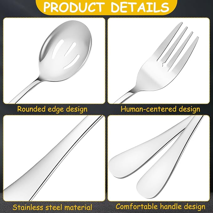30 Pcs Silver Serving Utensils Set Include Stainless Steel Large Serving Spoons Slotted Spoons Forks Soup Ladle Pie Server - Metal Utensils for Parties Buffet Catering, Dishwasher Safe