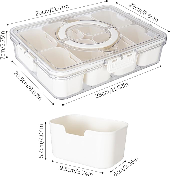 Dingerjar Divided Serving Tray with Lid and Handle - Snackle Box Charcuterie Container for Portable Snack Platters - Clear Organizer for Candy, Fruits, Nuts, Snacks - Perfect for Party, Entertaining