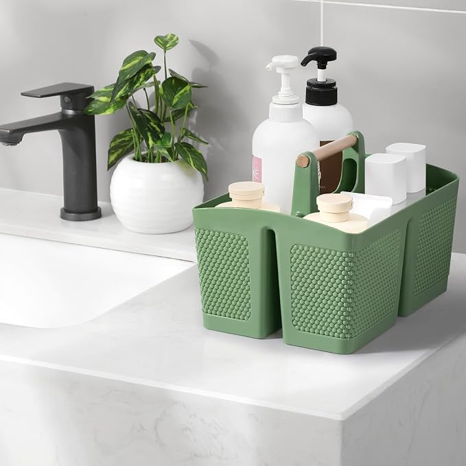 rejomiik Plastic Shower Caddy, Portable Shower Basket with Handle, Green | Cleaning Caddy Organizer for Bathroom, College Dorm Room Essentials, Storage Tote