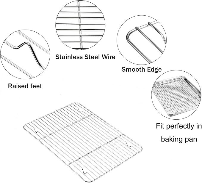 TeamFar Baking Sheet with Cooling Rack Set, 12.5 x 9.5 x 1 inch | Stainless Steel Baking Pan Tray Cookie Sheet with Baking Rack, Non Toxic & Healthy, Mirror Finish & Dishwasher Safe
