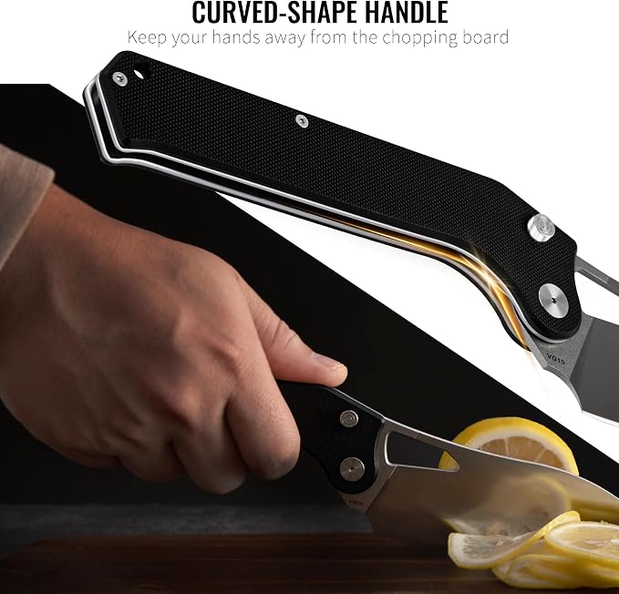 Folding Kitchen Chef Knife, 4.4" Foldable Camping Knife with 10cr15mov Stainless Steel Blade, Anti-skidding and Ergonomic Designed G10 Handle for both Indoor and Outdoor Cooking